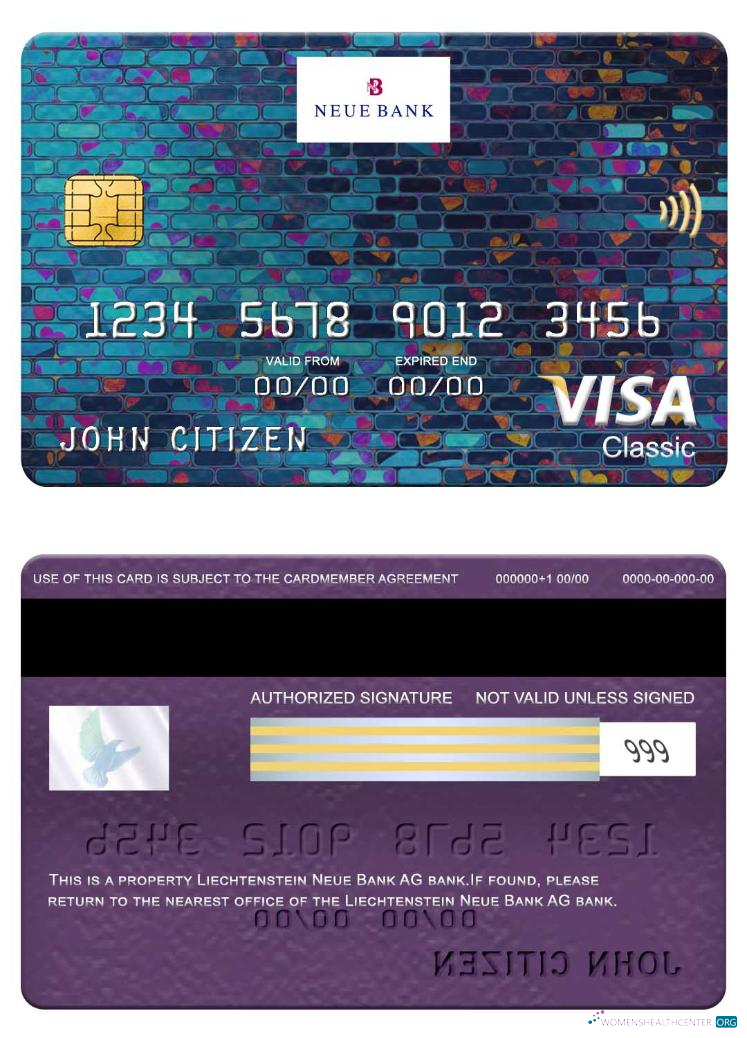 Download Liechtenstein Neue Bank AG bank visa classic card Photoshop template